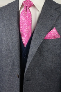 Set cravate et pochette Paisley rose foncé
