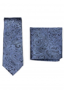 Set cravate homme et pochette motif paisley bleu