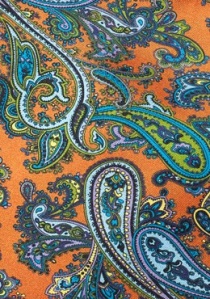 Foulard-cravate motif paisley cuivre-orange, grand