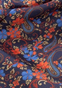Cravate lavallière bleue fleurs rouges bleues