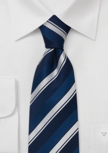 Cravate extra-large rayures larges bleu argent