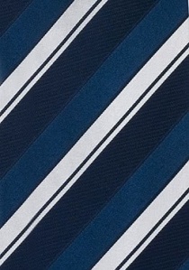 Cravate extra-large rayures larges bleu argent