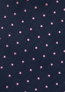 Cravate bleu foncé à pois rose clair