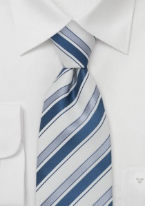Cravate blanche rayures nuances bleues