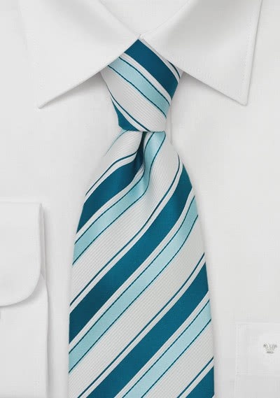 Cravate rayures bleu turquoise blanc