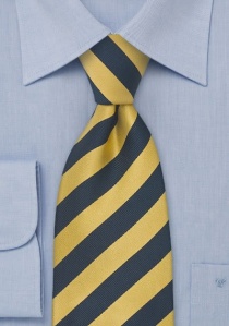 Cravate rayée bleu foncé et jaune doré