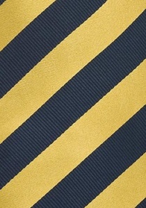 Cravate rayée bleu foncé et jaune doré