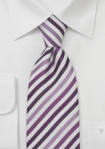Cravate blanche rayures nuances violettes