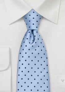 Cravate bleu azur pois bleu marine