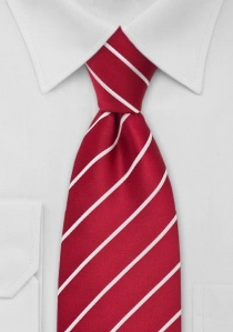 Cravate finement rayée blanc et rouge coquelicot