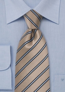 Cravate beige doré rayée bleu foncé