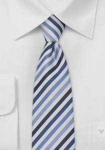 Cravate étroite blanche rayures nuances bleues