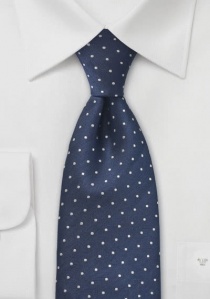 Cravate bleu foncé à pois gris argent