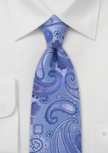 Cravate imprimé cachemire bleu glacé et mauve