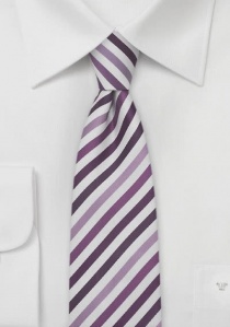 Cravate étroite blanche rayures nuances violettes