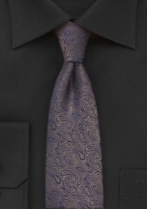 Cravate étroite imprimé cachemire marron bleu