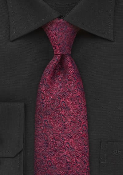 Cravate imprimé cachemire rouge cerise
