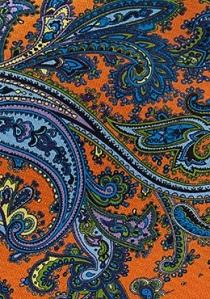 Cravate lavallière orange motif cachemire bleu