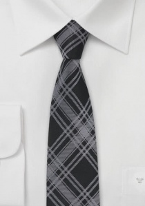 Cravate étroite carreaux noir gris