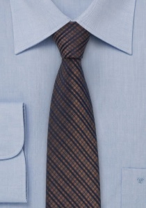 Cravate étroite carreaux cuivre bleu marine