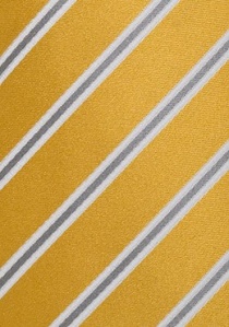 Cravate jaune or rayée blanc gris