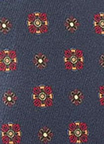 Cravate bleu marine motif floral rouge