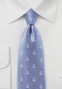 Cravate bleu ciel motif ancres blanches