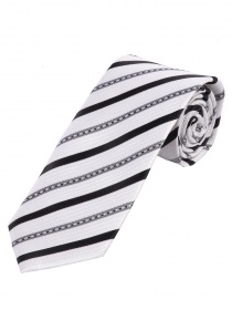 Cravate longue à la mode rayée noir blanc argenté
