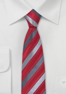 Cravate étroite rayures rouge argent
