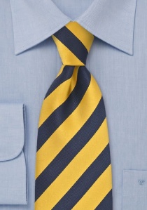 Cravate jaune rayée en bleu foncé
