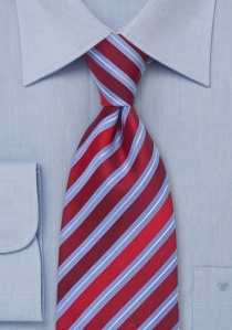 Cravate XXL rayée rouge bleu clair