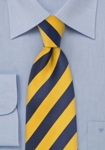 Cravate bleu marine rayures jaune soleil
