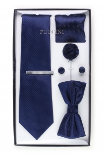 Coffret cadeau à pois bleu marine avec cravate