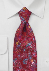 Cravate rouge fleurs multicolores