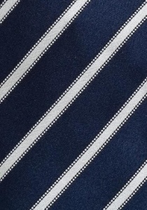Cravate bleu foncé et blanc perle à rayures