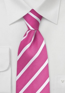 Cravate rose flashy rayée blanc