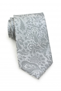 Cravate gris argent imprimé fleuri