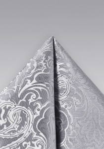 Composition cravate et pochette motif paisley gris