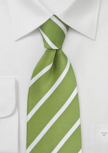 Cravate vert clair rayée blanc perle