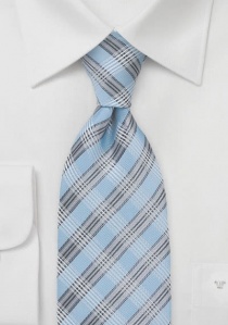 Cravate carreaux bleu clair argent