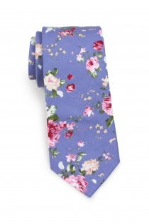 Cravate coton décorée de roses bleu fumé