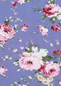 Cravate coton décorée de roses bleu fumé