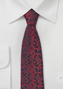 Cravate étroite petite mosaïque rouge noire