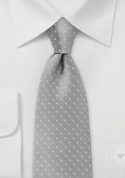 Cravate gris argent pois blancs