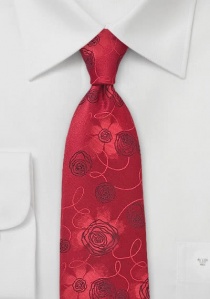 Cravate rouge cerise roses fantaisie