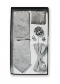 Coffret cadeau motif Paisley argenté avec cravate