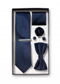 Coffret cadeau bleu foncé avec cravate, noeud