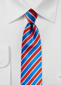 Magnifique cravate à rayures rouge bleu royal