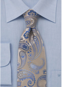 Clip-Krawatte Paisleys beige himmelblau