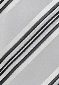 Cravate clip rayures gris argent blanc perle
